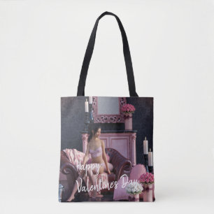 Valentine's Day Beauty in Lingerie on the Couch Tote Bag
