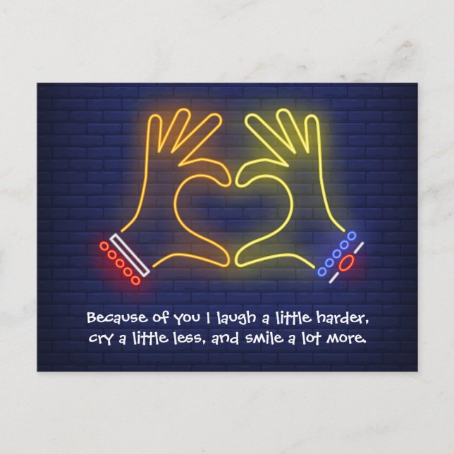 Valentine's Day because of you neon Postcard (Front)