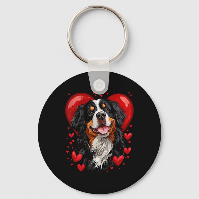 Valentine's Day Bernese Mountain Dog  Key Ring (Front)