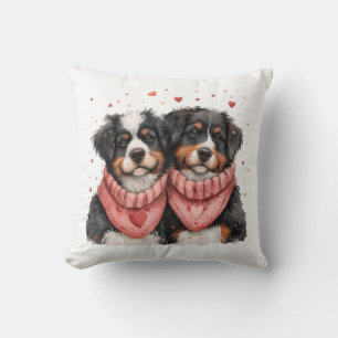 Valentines Day Bernese Mountain Dogs Cushion