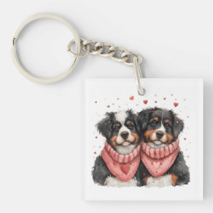 Valentines Day Bernese Mountain Dogs Key Ring