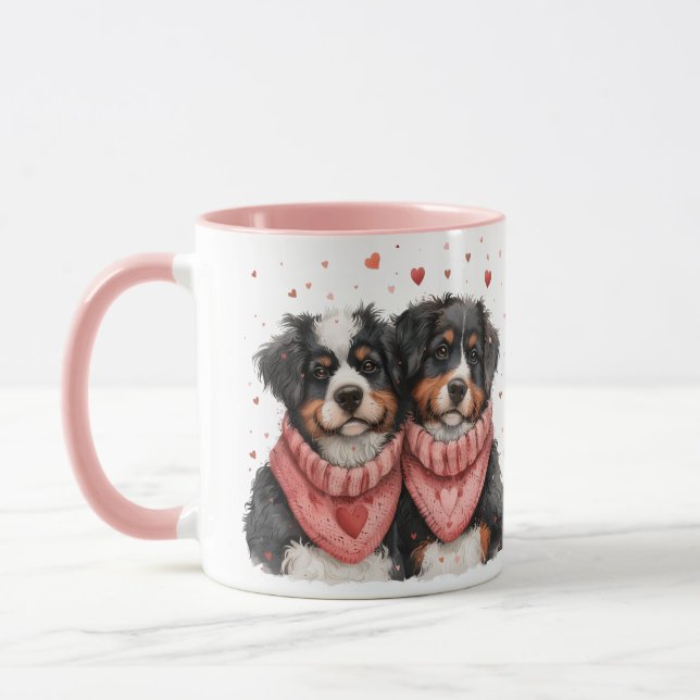 Valentines Day Bernese Mountain Dogs Mug (Left)