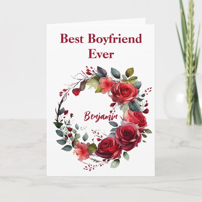 Valentine's Day Best Boyfriend Ever Floral Holiday Card (Front)