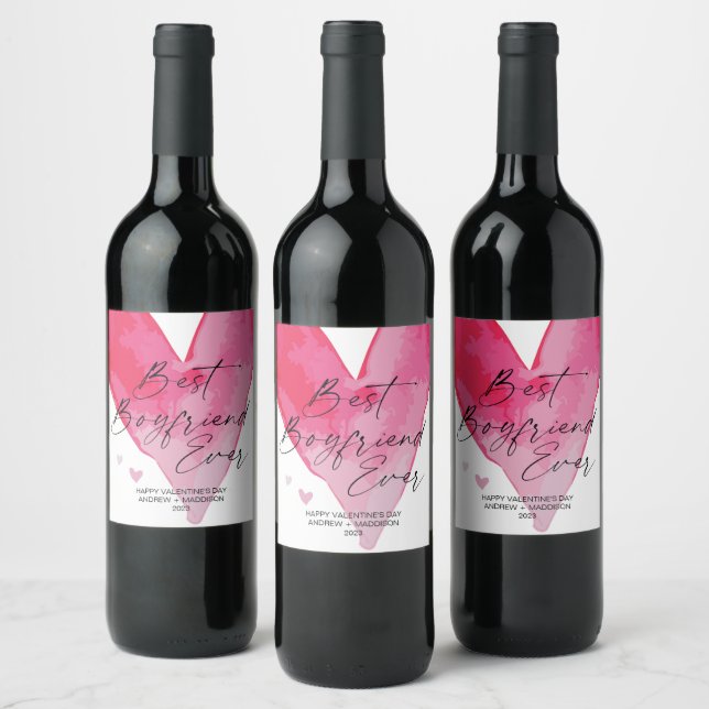 Valentines Day Best Boyfriend Ever Gift Girlfriend Wine Label (Bottles)
