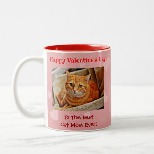 Valentines Day Best Cat Mum Pink Custom Pet Photo Two-Tone Coffee Mug