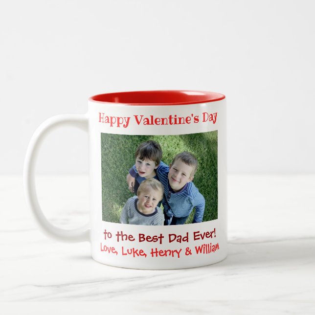 Valentines Day Best Dad Ever Cute Kids Photo Two-Tone Coffee Mug (Left)