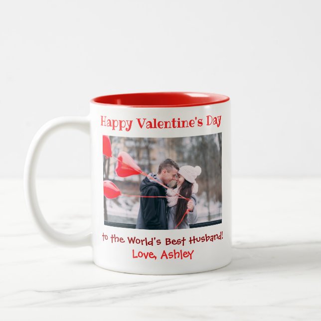 Valentines Day Best Husband Ever Cute Photo Two-Tone Coffee Mug (Left)