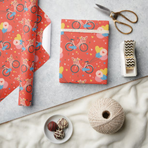 Valentine's Day Bicycles Heart Shaped Balloons Wrapping Paper