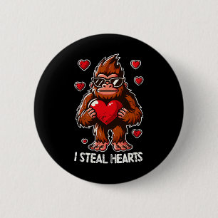 Valentine's Day Big Foot Sasquatch I Steal Hearts 6 Cm Round Badge