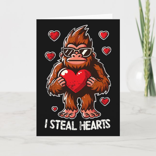 Valentine's Day Big Foot Sasquatch I Steal Hearts  Card (Front)