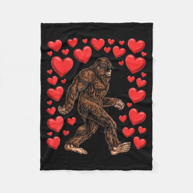 Valentines Day Bigfoot Red Hearts Funny Sasquatch  Fleece Blanket (Front)