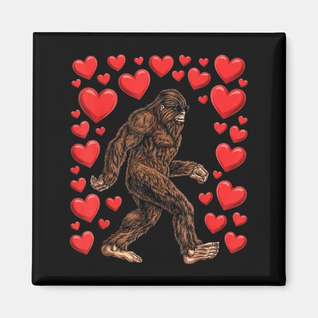 Valentines Day Bigfoot Red Hearts Funny Sasquatch  Magnet (Front)