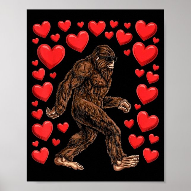 Valentines Day Bigfoot Red Hearts Funny Sasquatch  Poster (Front)