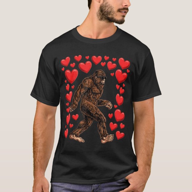 Valentines Day Bigfoot Red Hearts Funny Sasquatch  T-Shirt (Front)