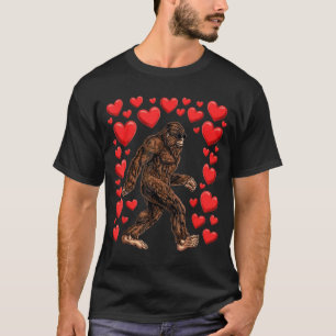 Valentines Day Bigfoot Red Hearts Funny Sasquatch T-Shirt