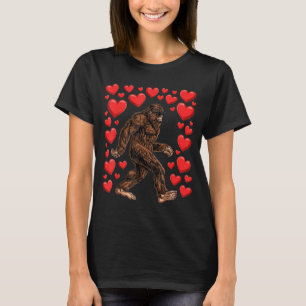 Valentines Day Bigfoot Red Hearts Funny Sasquatch T-Shirt