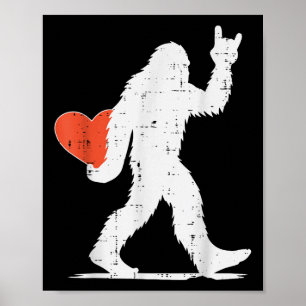 Valentines Day Bigfoot Rock Heart Sasquatch Women  Poster