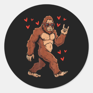 Valentines Day Bigfoot Rock Rocker Sasquatch Men B Classic Round Sticker