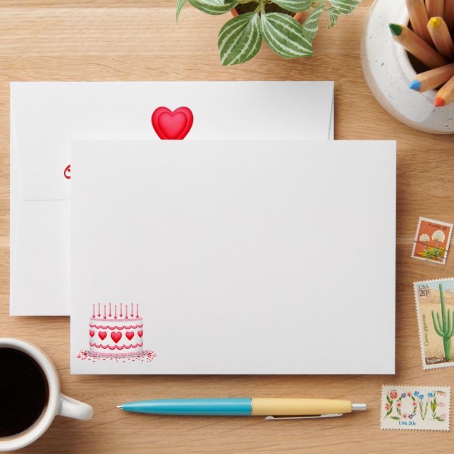 Valentine's Day Birthday Cake Customizable Candles Envelope (Desk)
