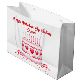 Valentine's Day Birthday Cake Customizable Candles Large Gift Bag