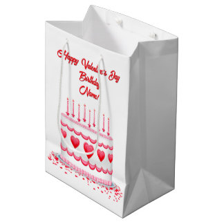 Valentine's Day Birthday Cake Customizable Candles Medium Gift Bag