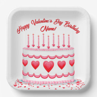 Valentine's Day Birthday Cake Customizable Candles Paper Plate