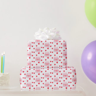 Valentine's Day Birthday Cake Pattern Wrapping Paper