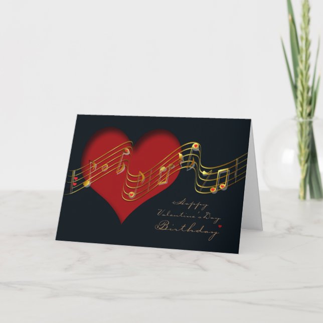 Valentine's Day Birthday Card / Musical Notes (Front)