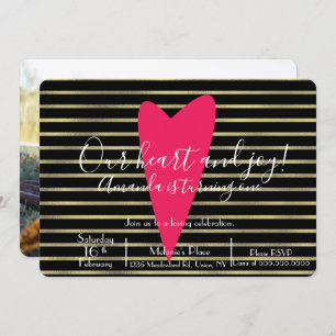 Valentines Day Birthday Heart Striped Foil Invitation