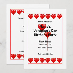 Valentine's Day Birthday Hearts Party Invitation N
