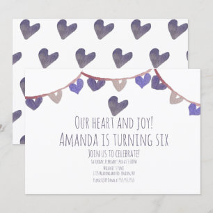Valentines Day Birthday Party Hearts Watercolor Invitation