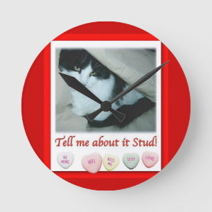 Valentine's Day Black and White Cat Round Clock