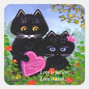 Valentine's Day Black Cat Art Creationarts Square Sticker