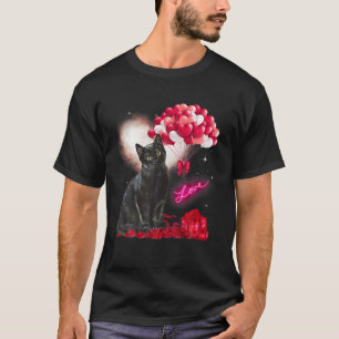 Valentines Day Black Cat Lover Heart Balloon Paw C T-Shirt