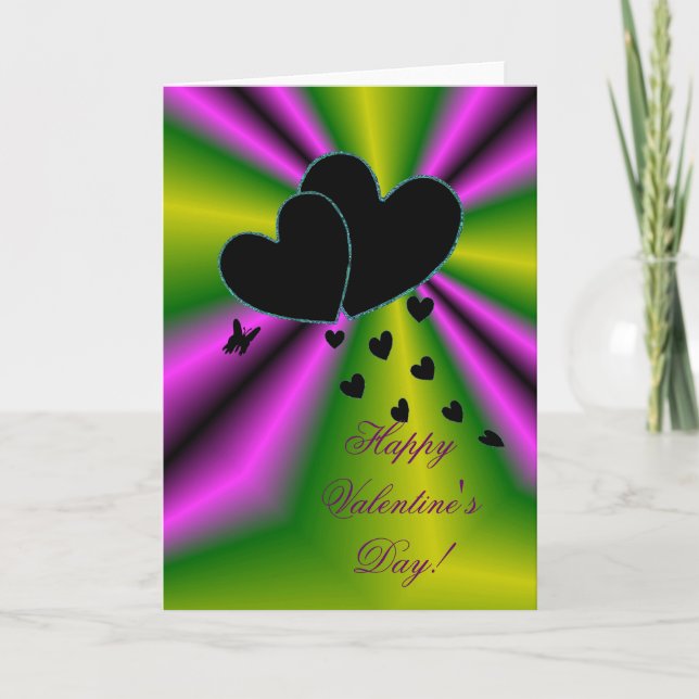 Valentine's Day  - Black Heart on Rainbow Holiday Card (Front)