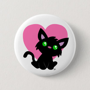 Valentine's Day Black Kitty Button