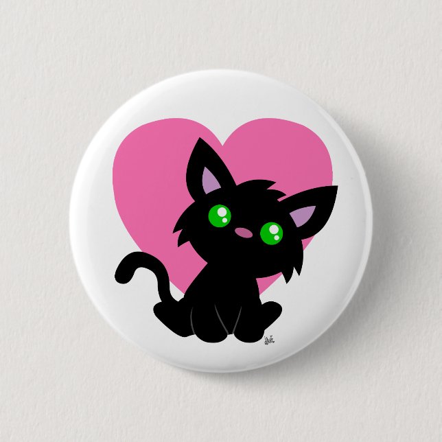Valentine's Day Black Kitty Button (Front)