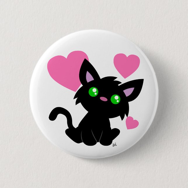 Valentine's Day Black Kitty Button (Front)