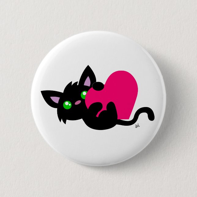 Valentine's Day Black Kitty Button (Front)