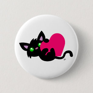 Valentine's Day Black Kitty Button