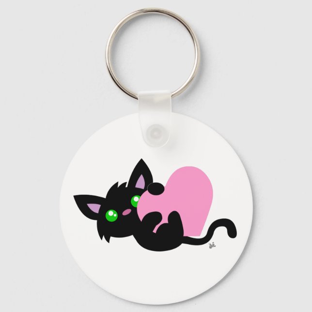 Valentine's Day Black Kitty Keychain (Front)