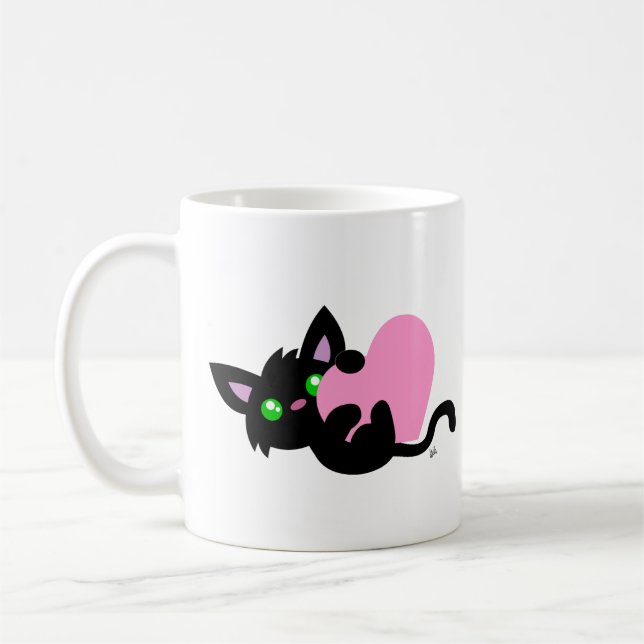 Valentine's Day Black Kitty Mug (Left)