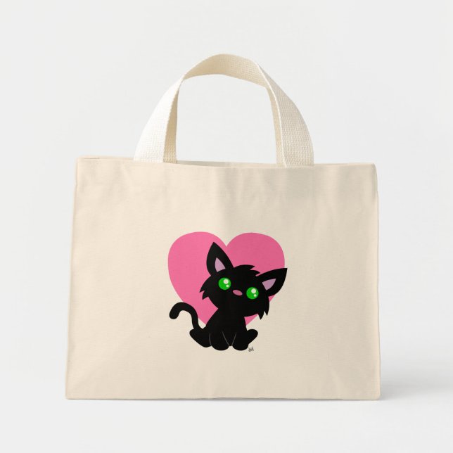 Valentine's Day Black Kitty Tote Bag (Front)