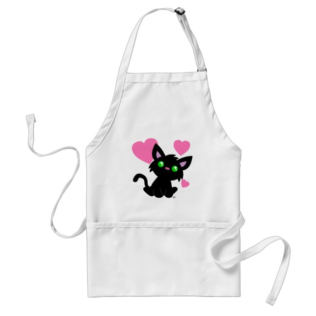 Valentine's Day Black Kitty White Apron (Front)