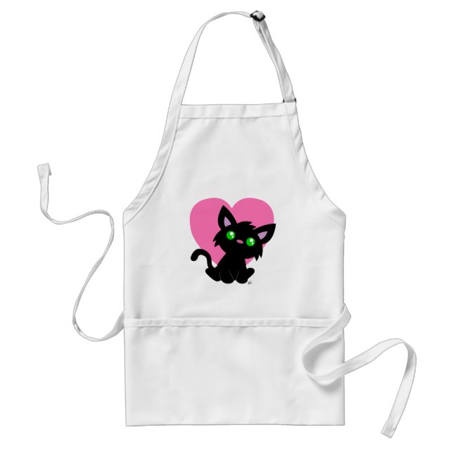 Valentine's Day Black Kitty White Apron (Front)