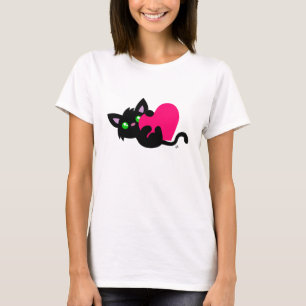 Valentine's Day Black Kitty White Shirt