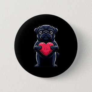 Valentines Day Black Pug Heart Funny Dog Mom Dad F 6 Cm Round Badge