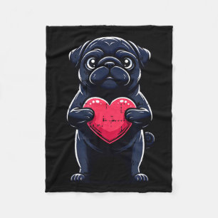 Valentines Day Black Pug Heart Funny Dog Mom Dad F Fleece Blanket