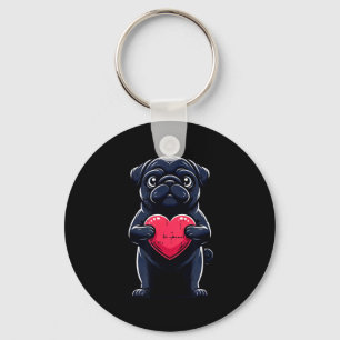 Valentines Day Black Pug Heart Funny Dog Mom Dad F Key Ring