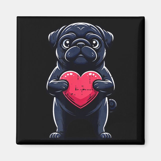 Valentines Day Black Pug Heart Funny Dog Mom Dad F Magnet (Front)